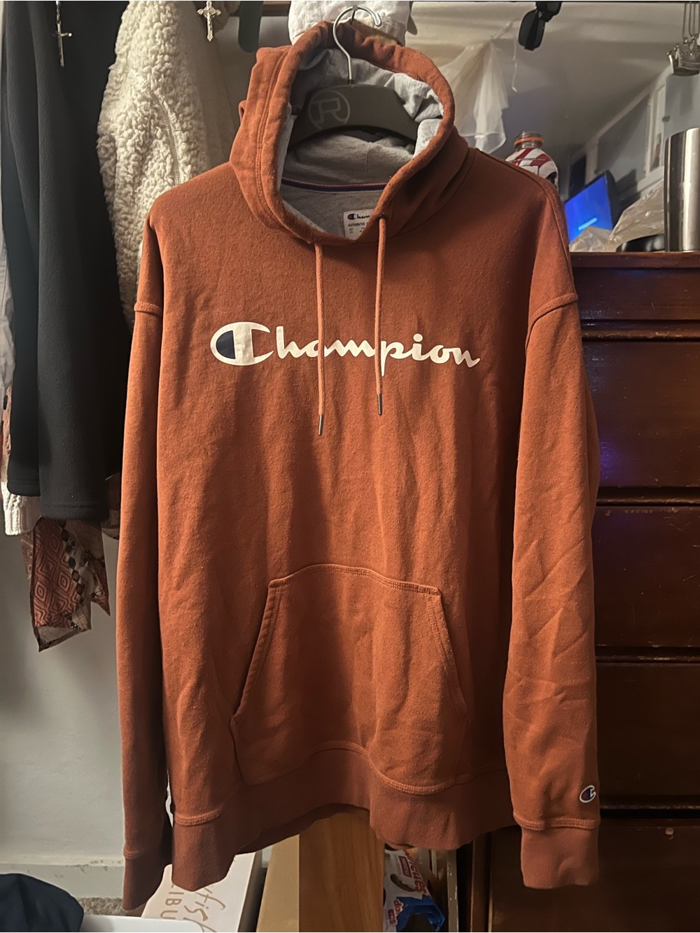Champion Men’s Rust Pullover Hoodie with White Logo